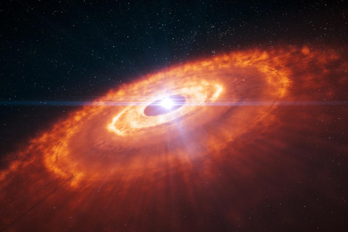 This is an artist’s impression of a young star surrounded by a protoplanetary disk in which planets are forming. This is an artist’s impression of a young star surrounded by a protoplanetary disk in which planets are forming.